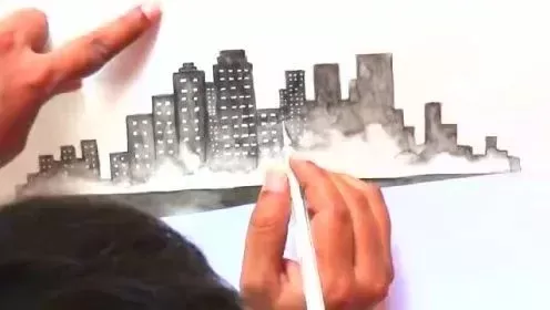 城市天际线水粉画教程:工具准备及上色技巧